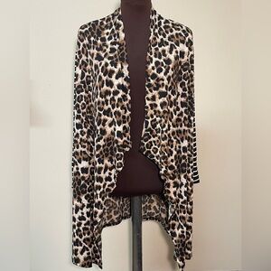 Lilypad leopard and striped open front cardigan 1x 3x